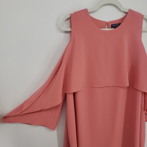 3/$25 Madison Cold Shoulder Shift Dress 2X Draped Cape Tiered Coral Orange - Picture 9 of 12
